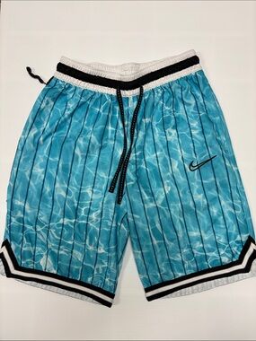 Boys Nike Aqua Blue Water-Pattern Basketball Shorts with Black Trim